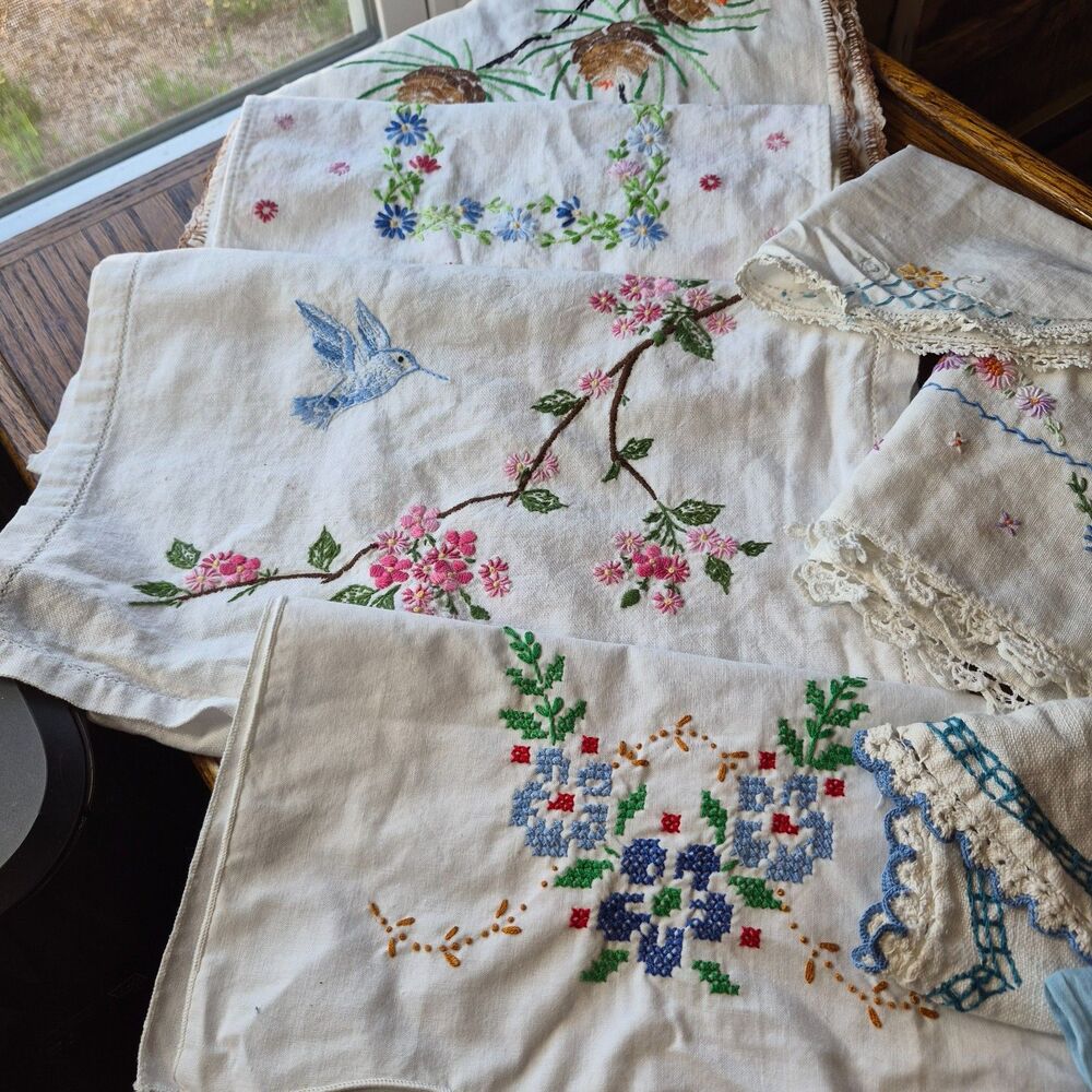 Vintage Lot of 8 Pcs decorated runners dish & fingertip towel dresser scarves